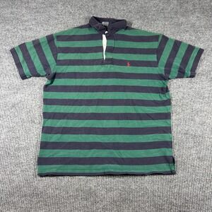 Polo Ralph Lauren Shirt Men's XL Green Navy Blue Striped Short Sleeve Rugby Polo